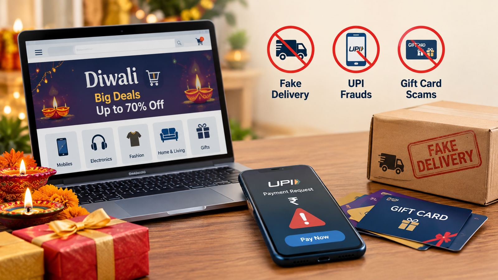 How to Avoid Diwali Shopping Scams: Fake Delivery, UPI and Gift Card Frauds
