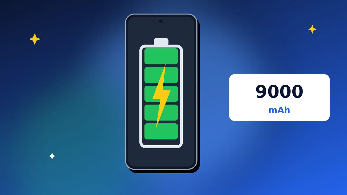 9000mAh battery phone: smartphone with a full battery icon